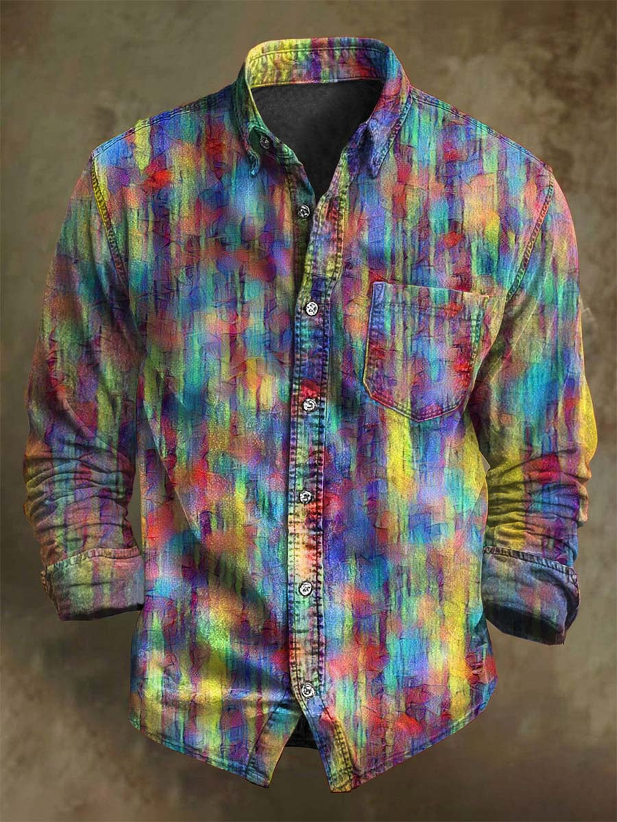 Abstract Color-Block Art Print Casual Long-Sleeve Shirt