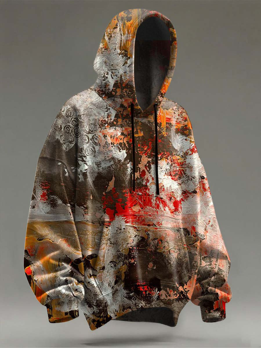 Abstract Oil Painting Gradient Print Casual Hooded Sweatshirt