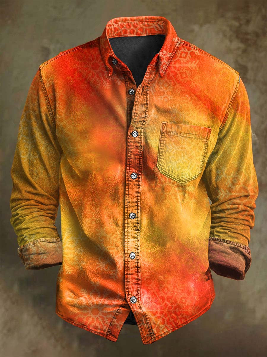 Abstract Gradient Snowflake Print Casual Long-Sleeve Shirt