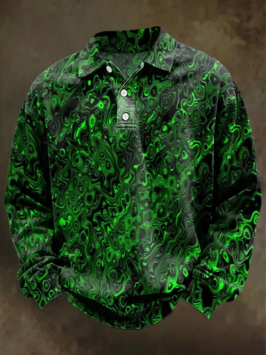 Psychedeliclrregular Geometric Print CasualLong-Sleeve Polo Shirt