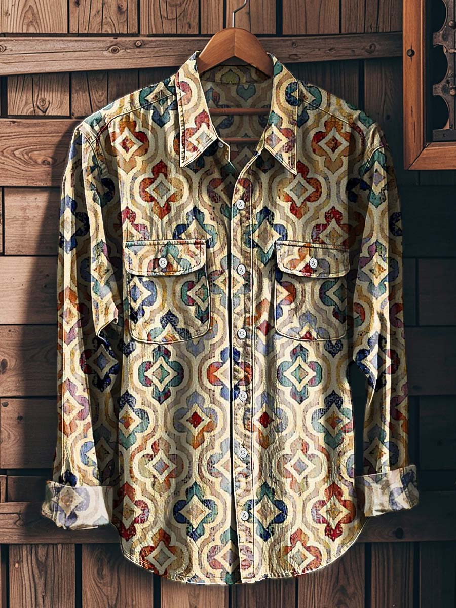 Retro Floral Print Casual Long-Sleeve Shirt