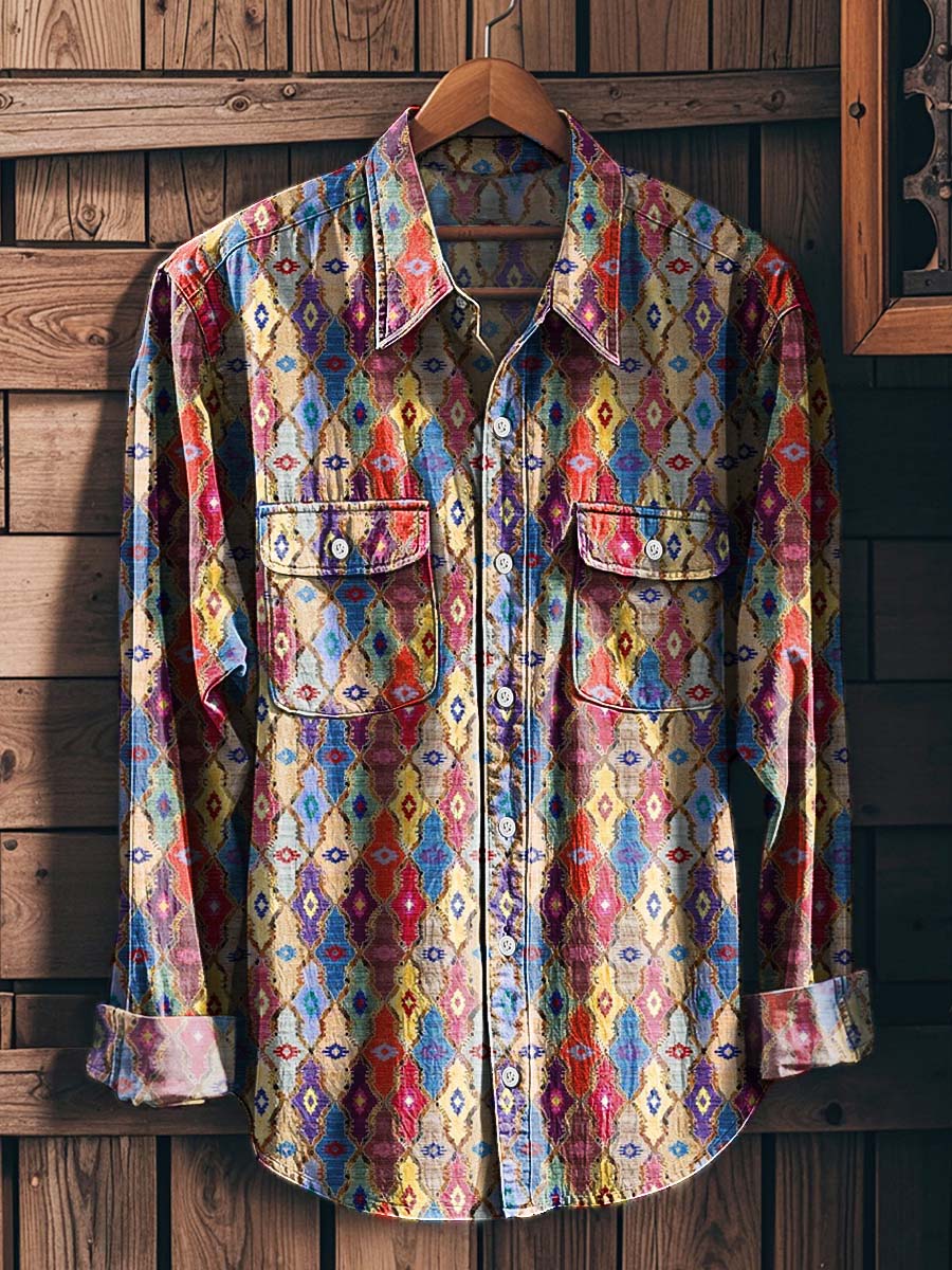 Ethnic Geometric Print Casual Long-Sleeve Shirt
