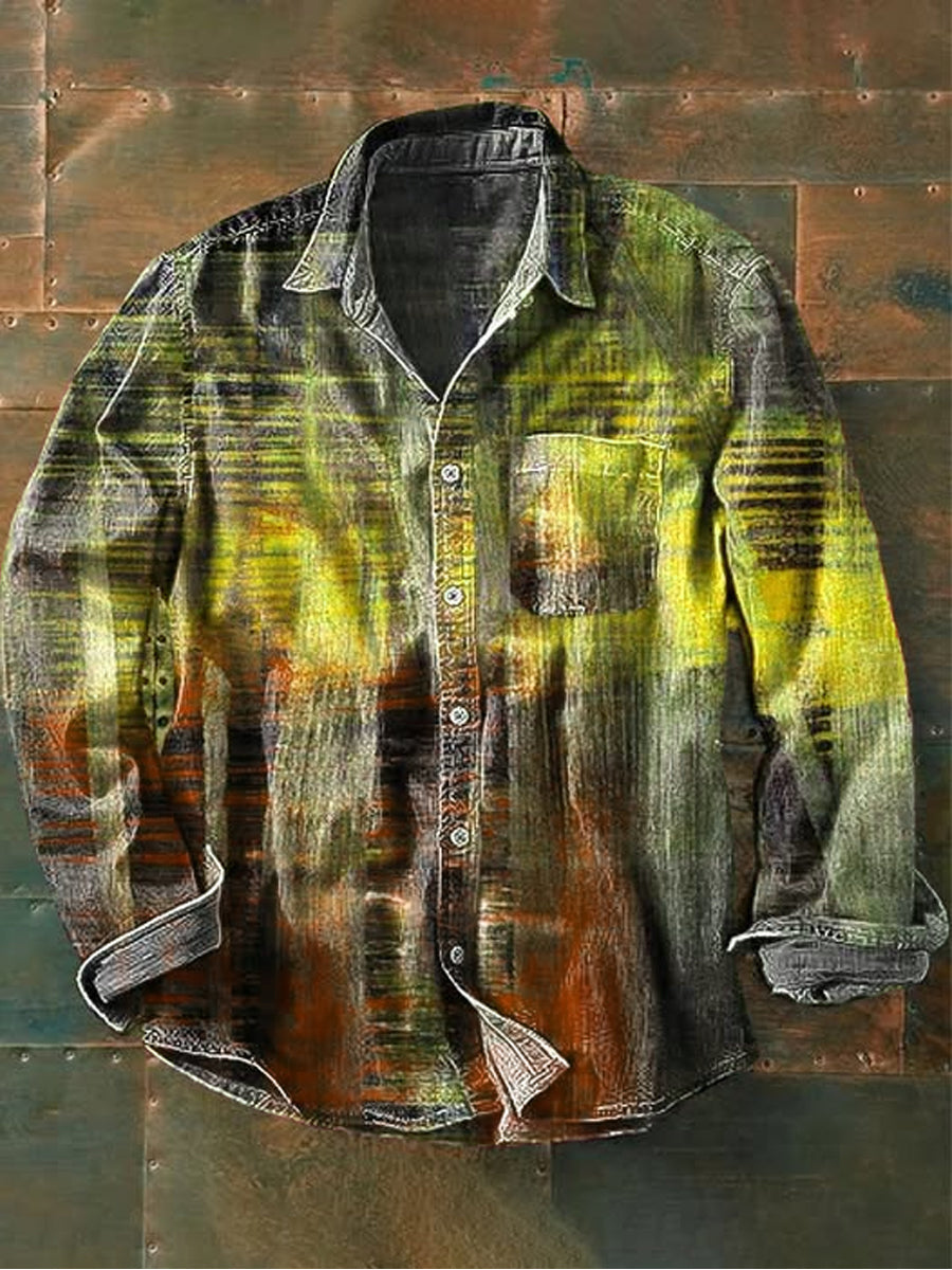 Abstract Brushstroke Color Block Textured Print Casual Long-Sleeve Shirt