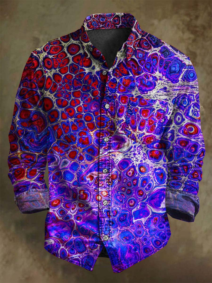 Abstract Cell All-Over Print Casual Long-Sleeve Shirt