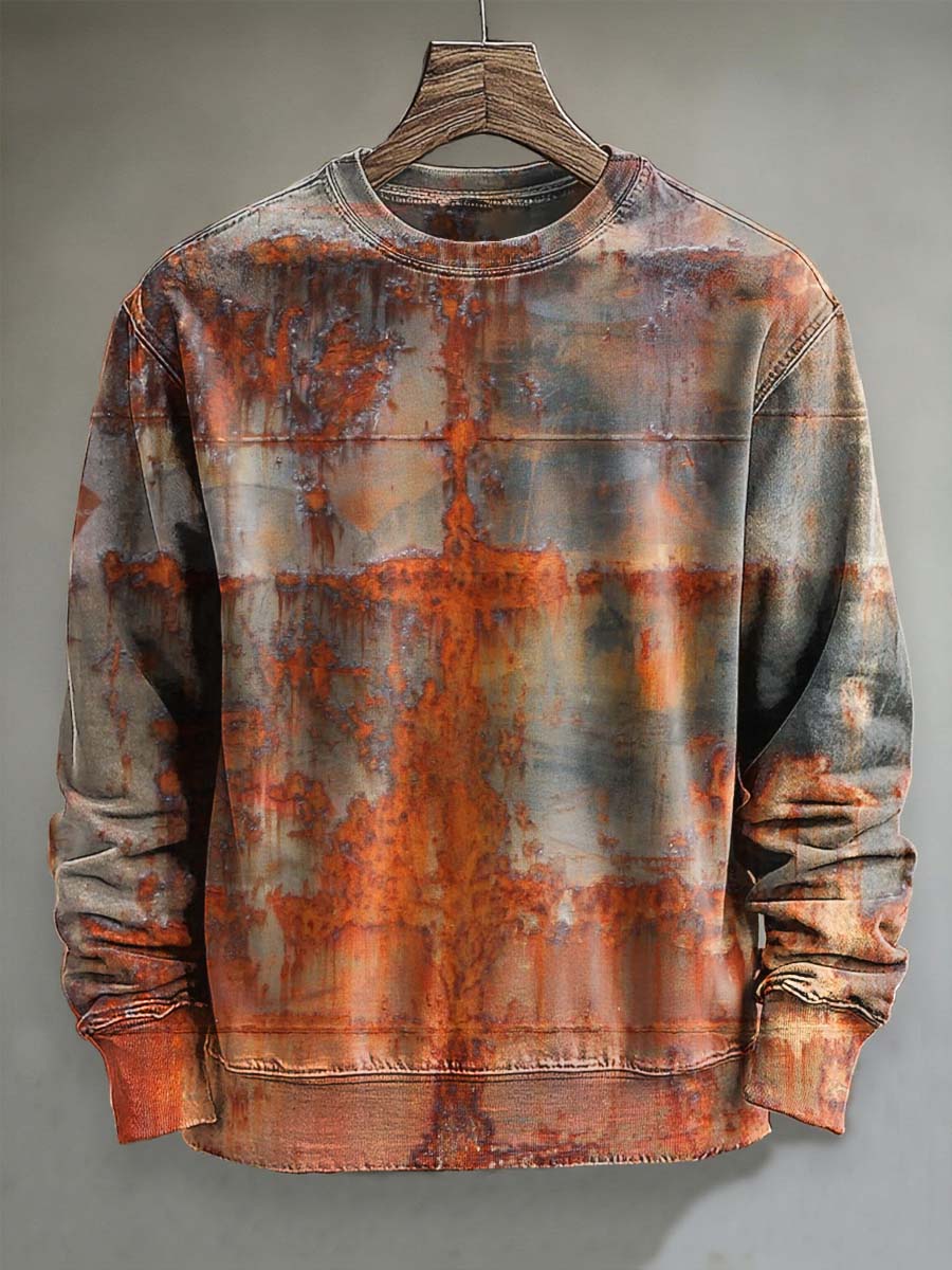 Abstract Rust Texture Print Casual Crewneck Sweatshirt