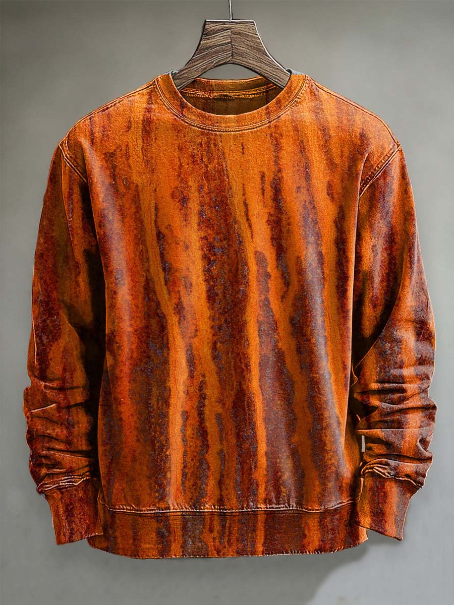 Abstract Rust Texture Print Casual Crewneck Sweatshirt