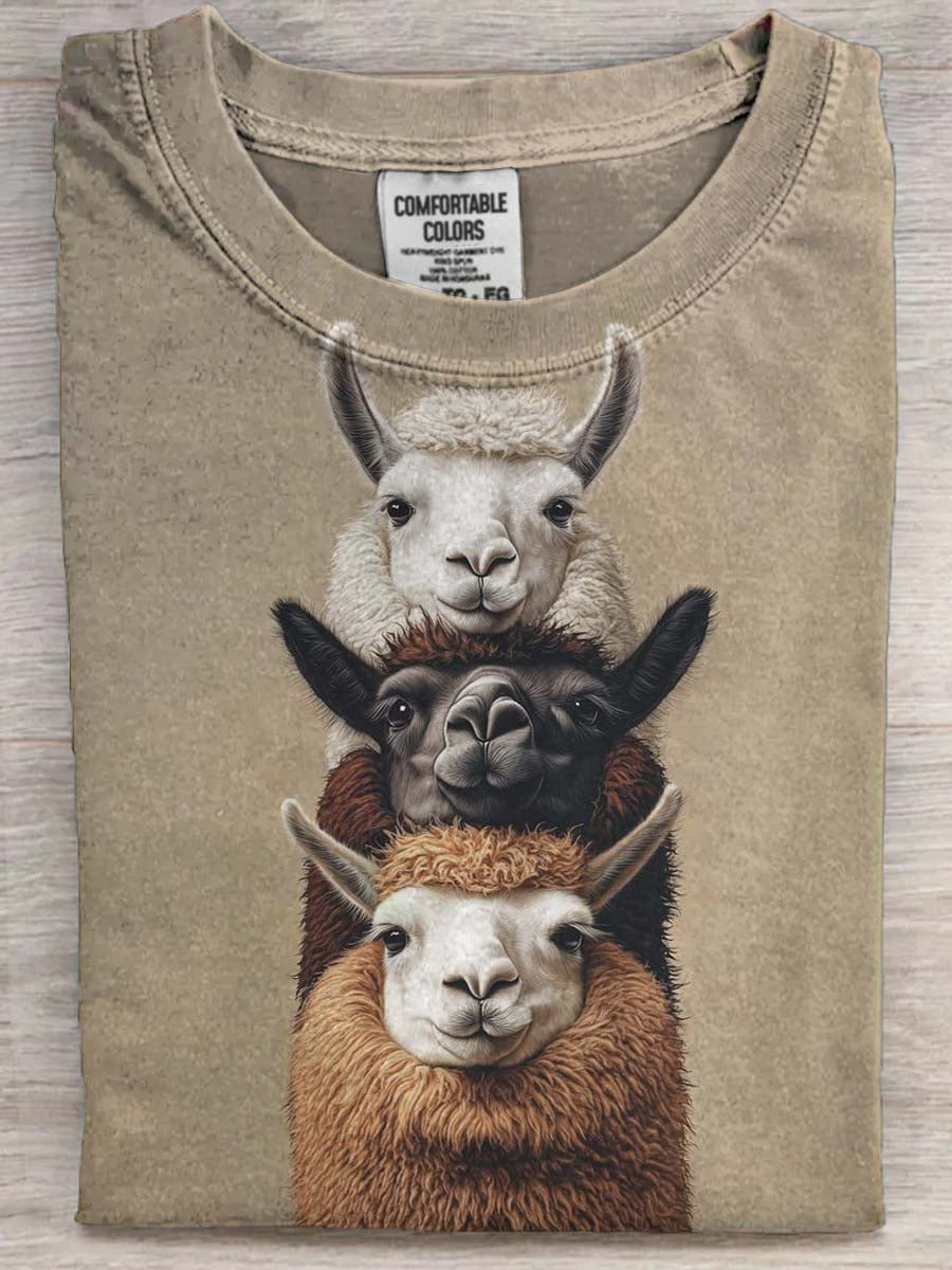 Layered Fun Alpaca Print Casual Short-Sleeve T-Shirt
