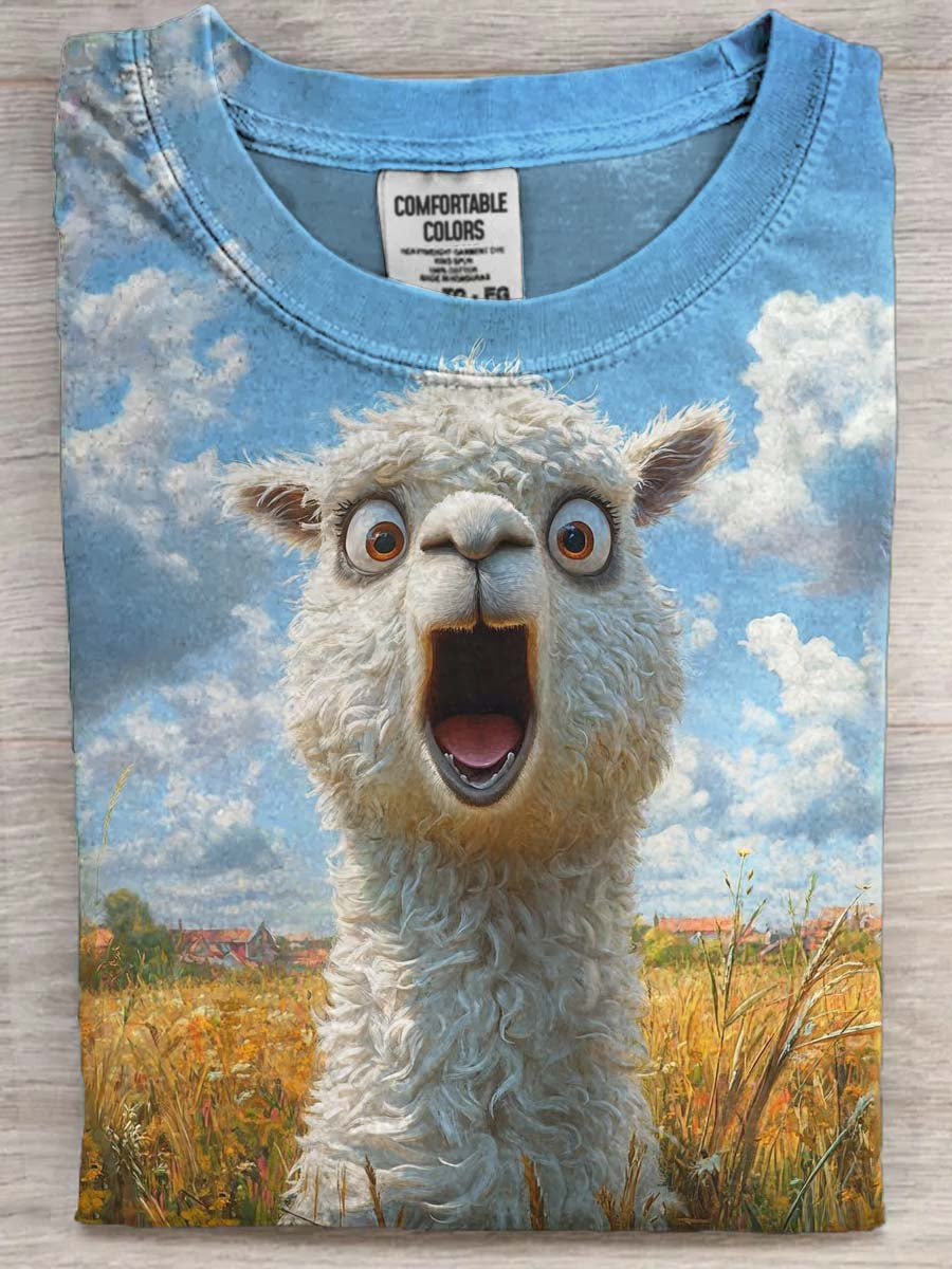 Surprised Alpaca Print Casual Short-Sleeve T-Shirt