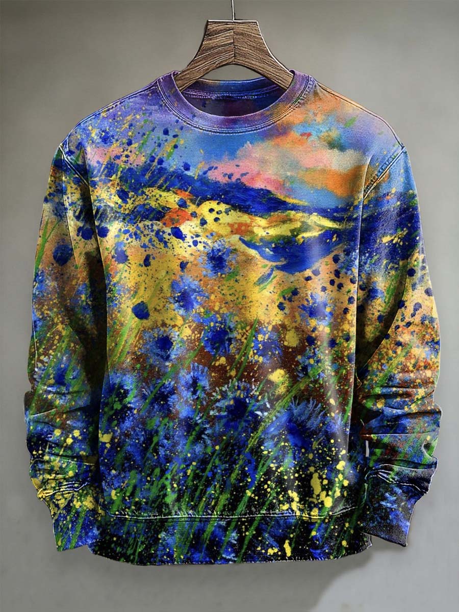 Abstract Gradient Ink-Splash Texture Print Casual Crewneck Sweatshirt