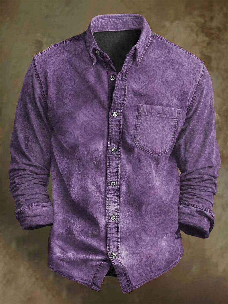 Retro Paisley print casual long sleeved shirt