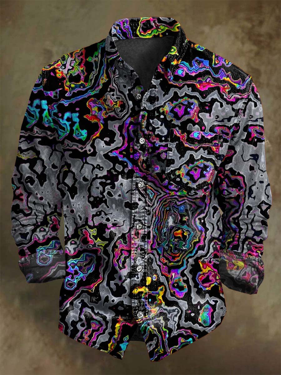 Colorful Abstract Contrast Print Casual Long-Sleeve Shirt