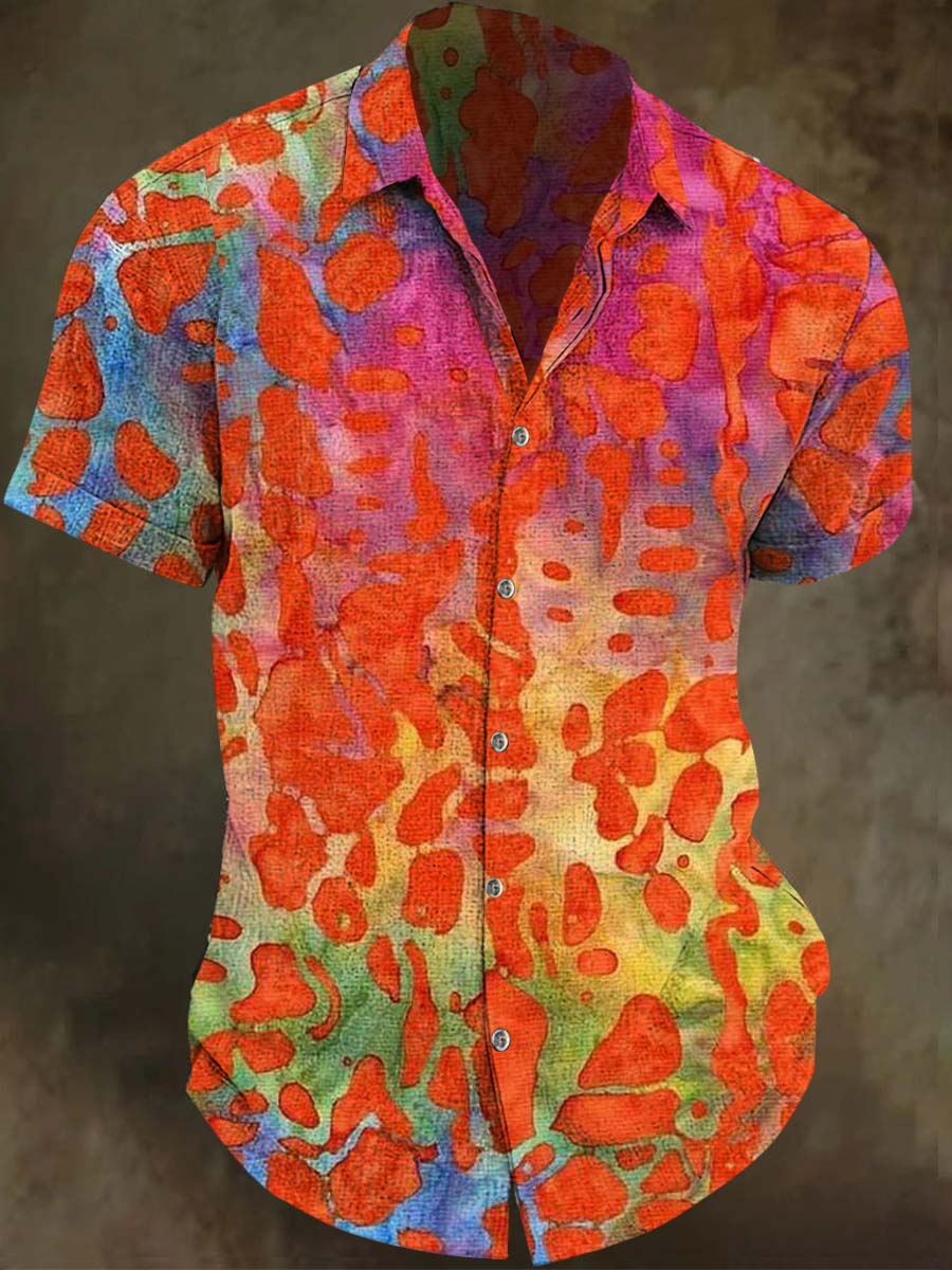 Rainbow Leopard Print Short-Sleeve Shirt