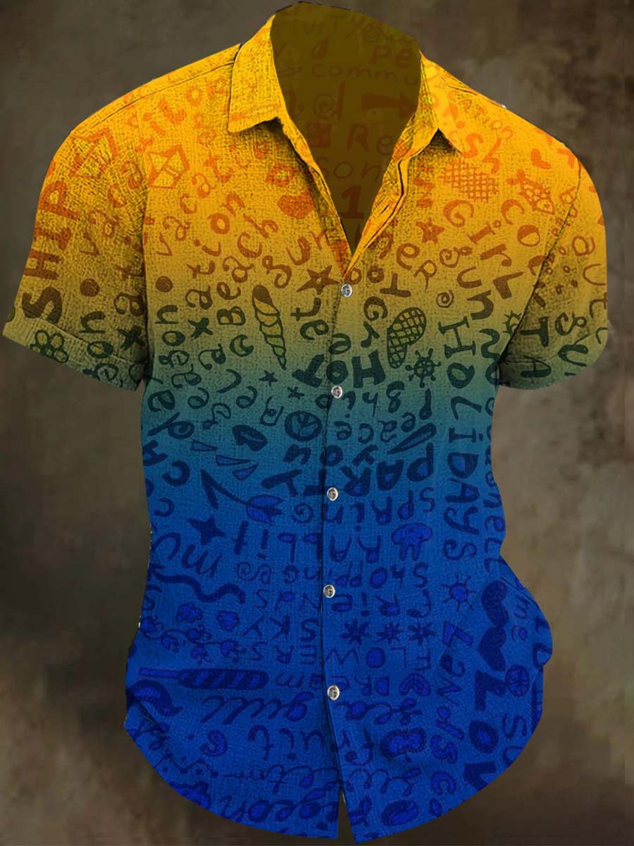 Gradient Letter All-Over Print Short-Sleeve Shirt
