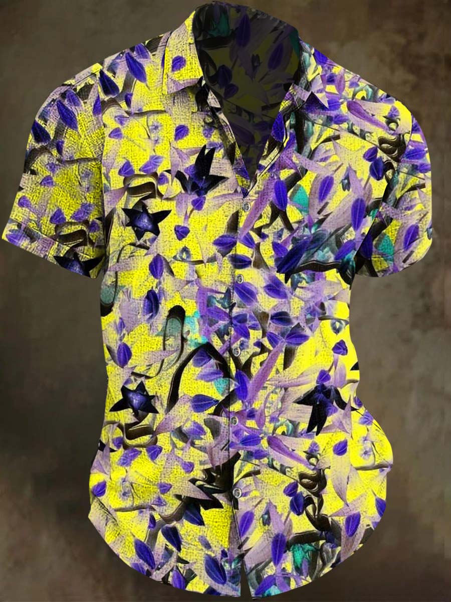Contrast Floral Print Casual Short-Sleeve Shirt