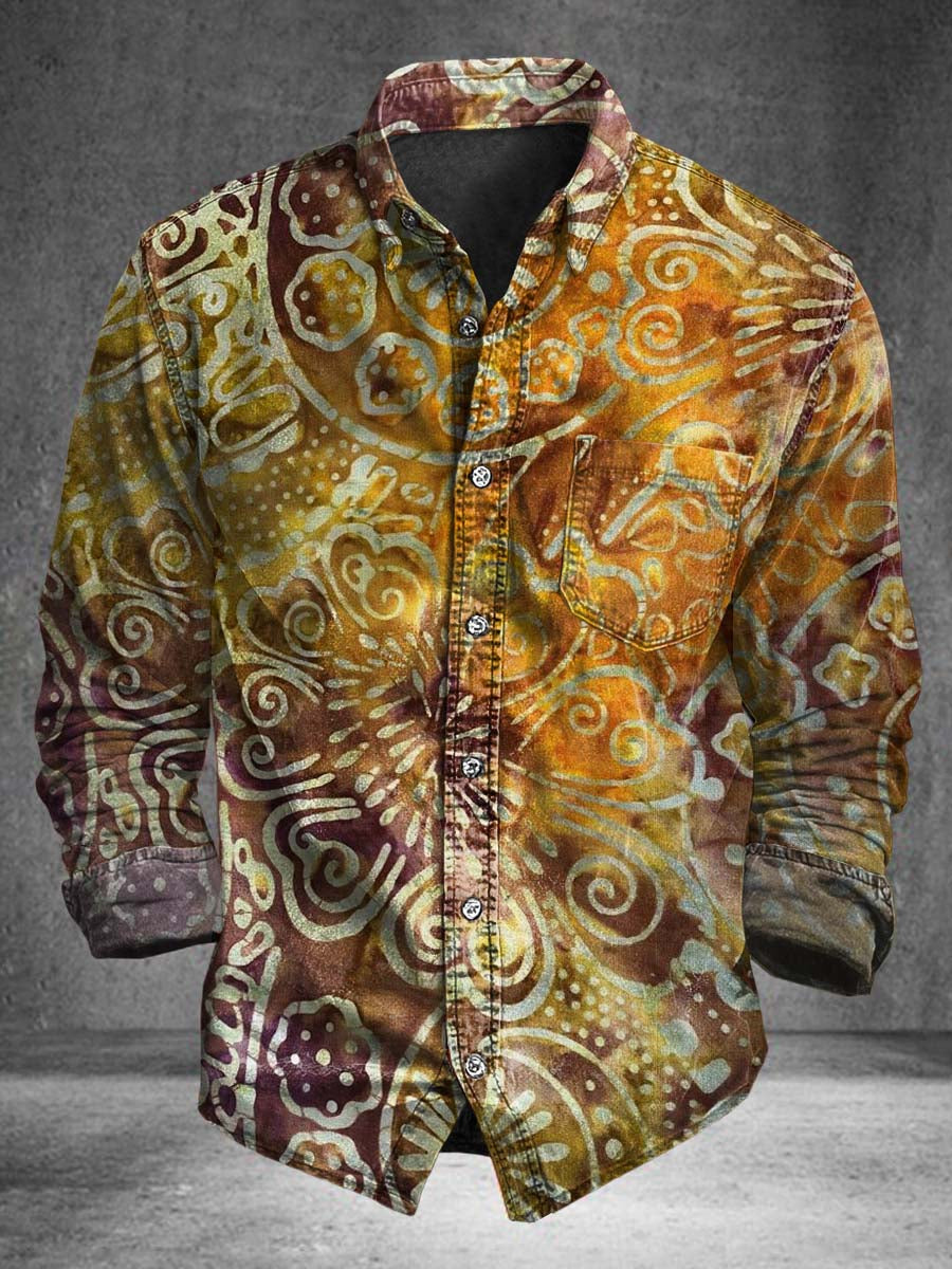 Distressed Floral Print All-Over Pattern Casual Long-Sleeve Shirt