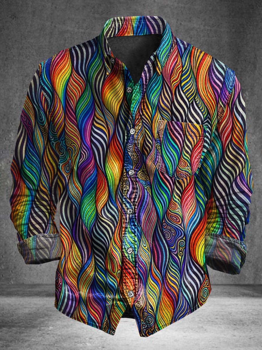 Psychedelic Ripple Print Casual Long-Sleeve Shirt