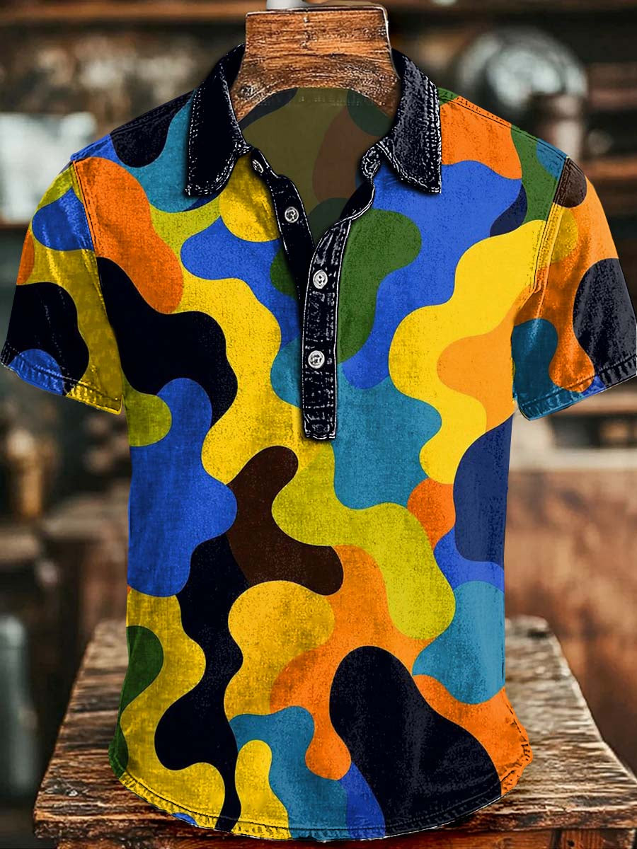Neon Camouflage Print Casual Short-Sleeve Polo Shirt