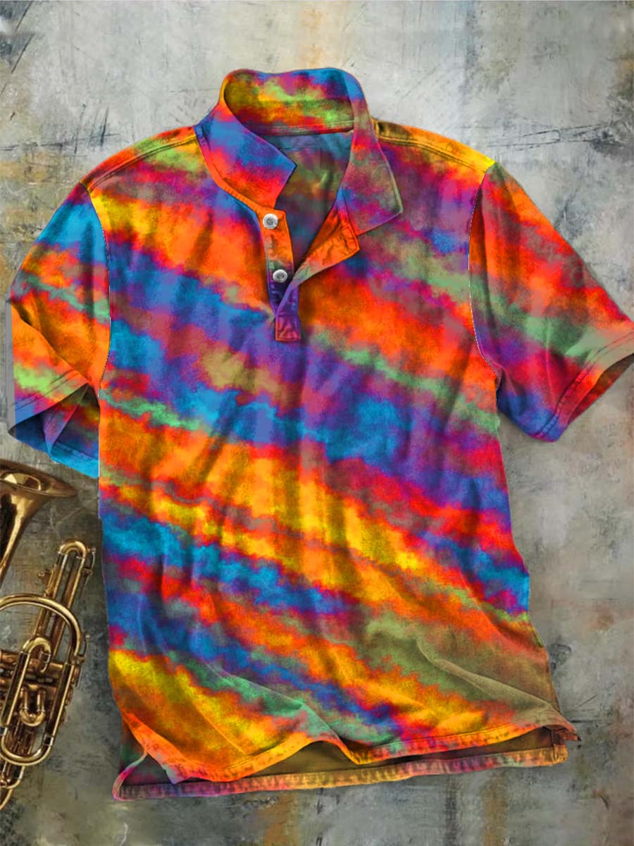 Gradient Print Casual Short-Sleeve Polo Shirt