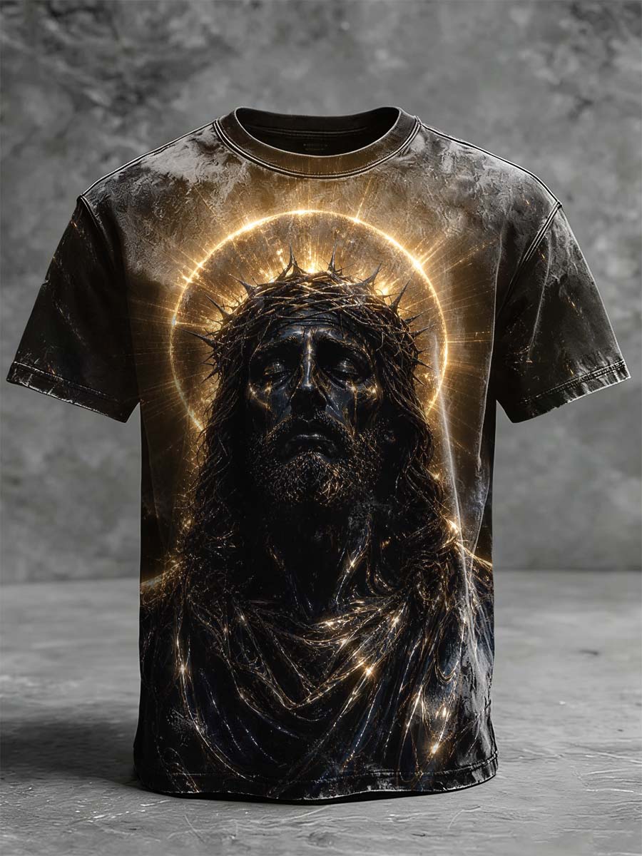 Holy Light Jesus Printed Casual Short-Sleeve T-Shirt