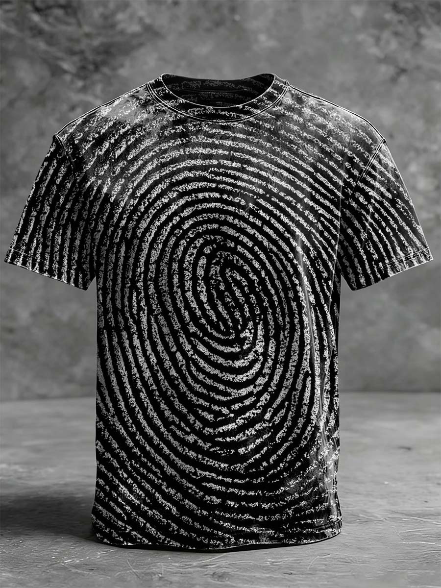 Fingerprint Vortex Print Casual Short-Sleeve T-Shirt