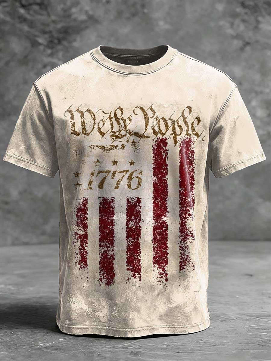 Retro Flag Slogan Print Casual Short-Sleeve T-Shirt