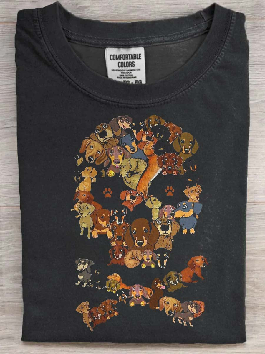 Fun Abstract Skull Dog Print Casual Short-Sleeve T-Shirt