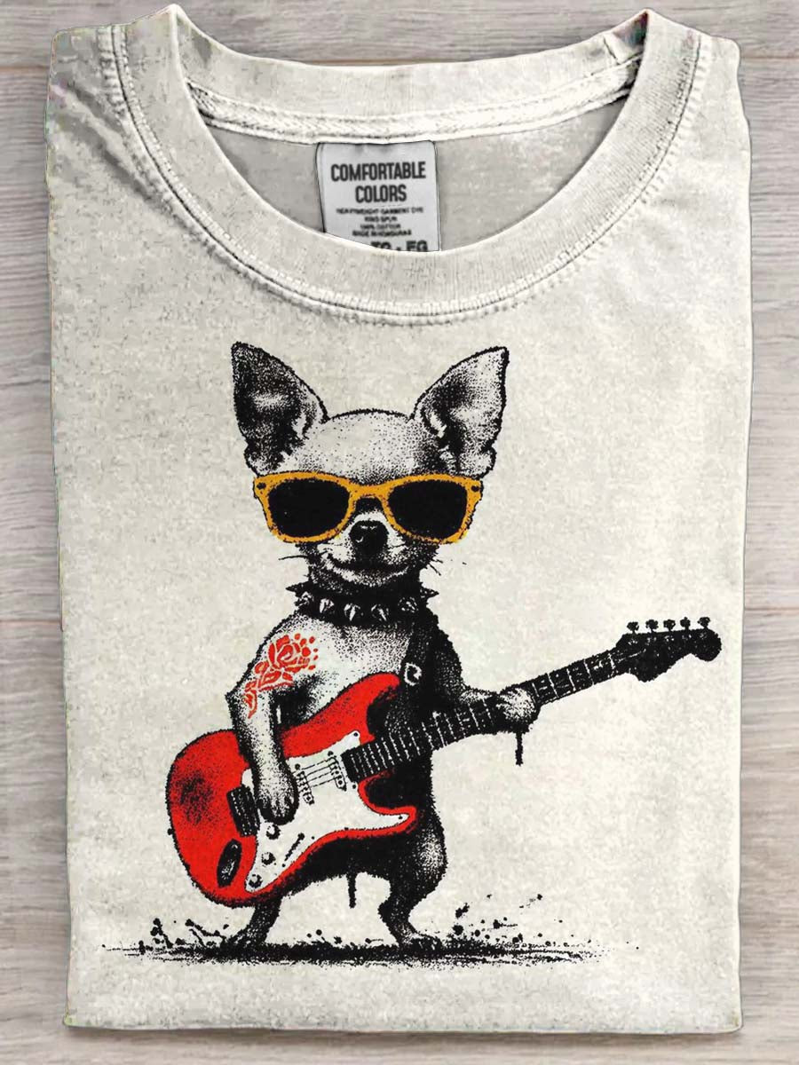 Rock Chihuahua Print Casual Short-Sleeve T-Shirt