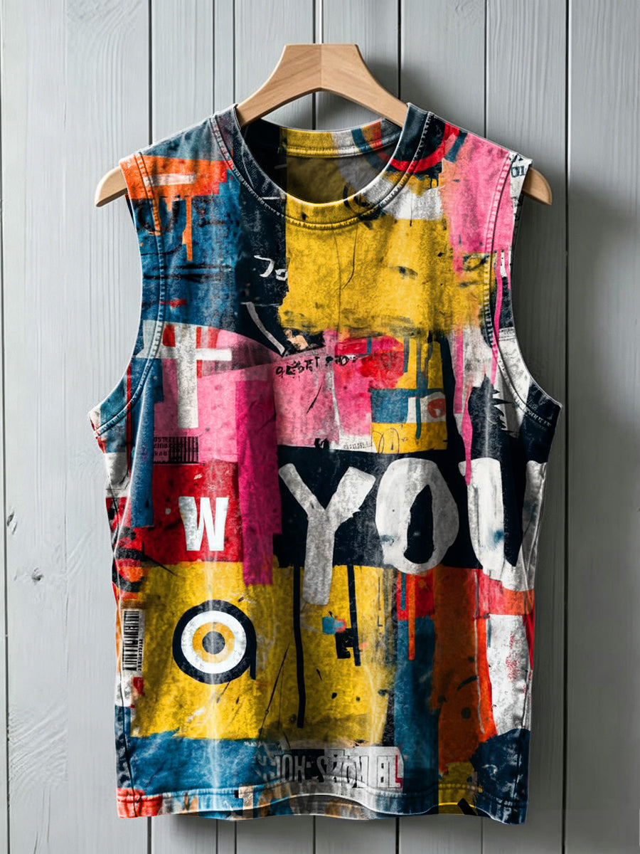 Collage Graffiti Print Casual Vest Top