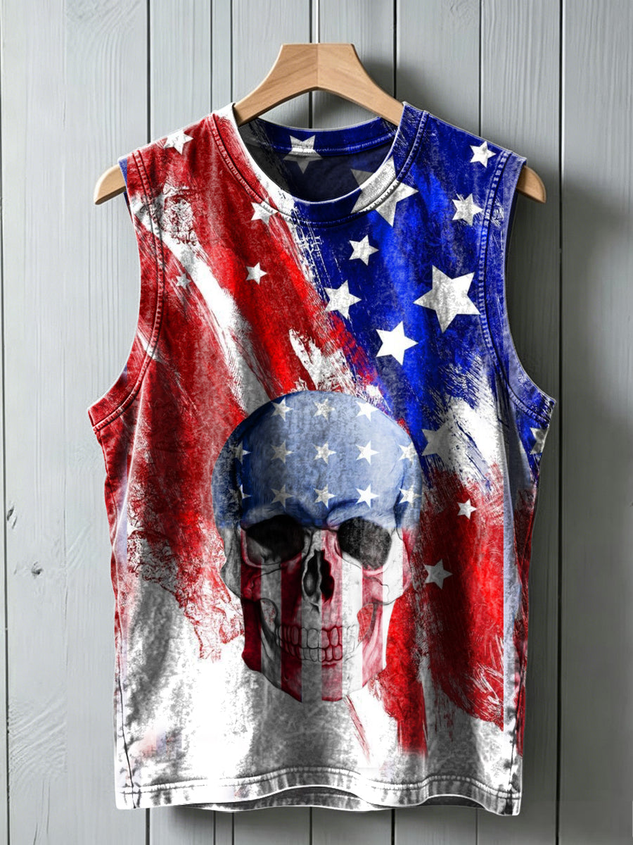 Flag and Skull Print Casual Vest Top