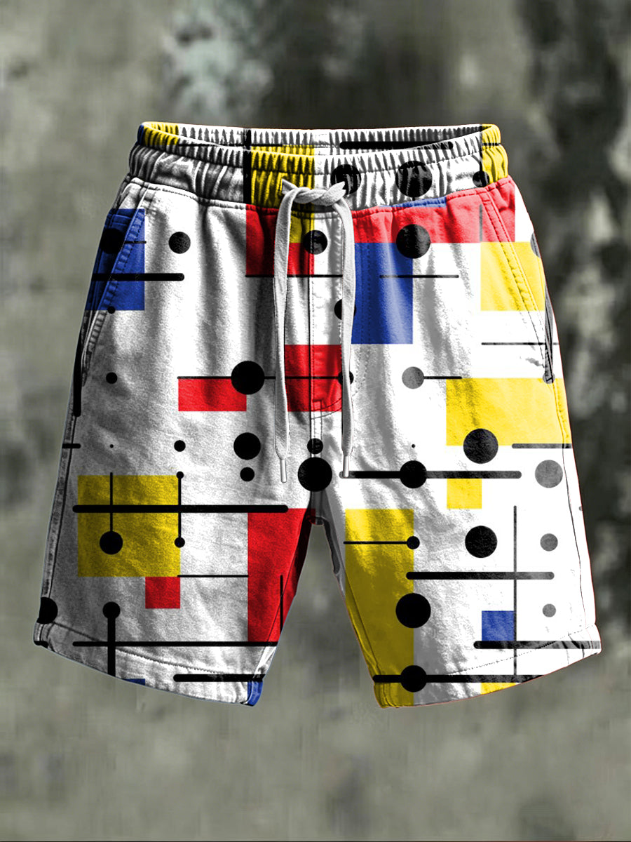 Mondrian Geometric Print Casual Shorts
