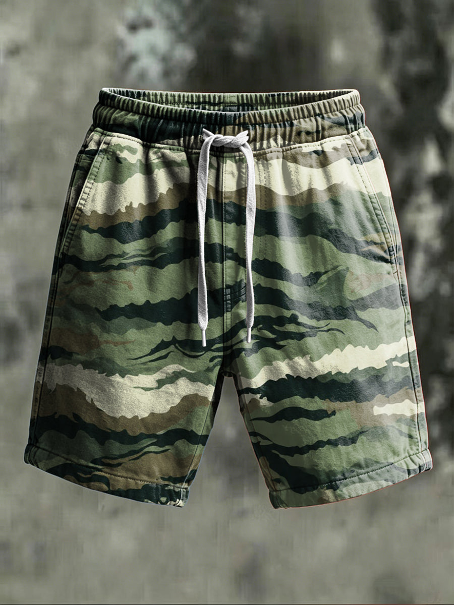 Tiger Stripe Camouflage Print Casual Shorts