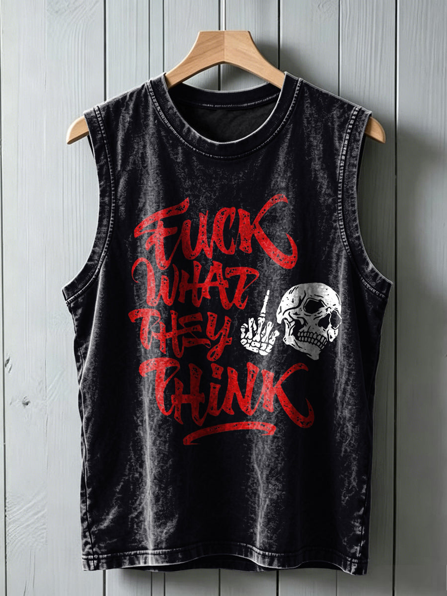 Middle finger skull print casual vest top