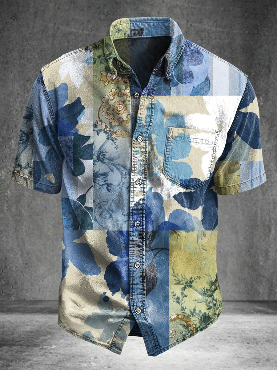Floral Patchwork Print Casual Short-sleeved Shirt