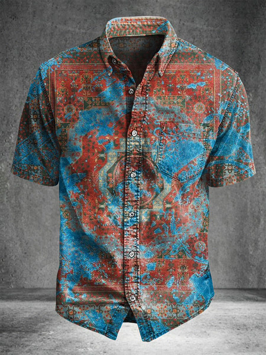 Retro Ethnic Ffloral Print Casual Short-sleeved Shirt
