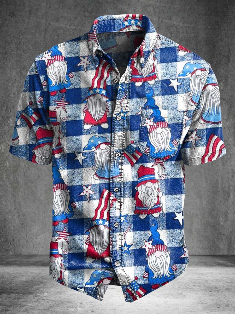 American-style dwarf plaid print casual short-sleeved shirt