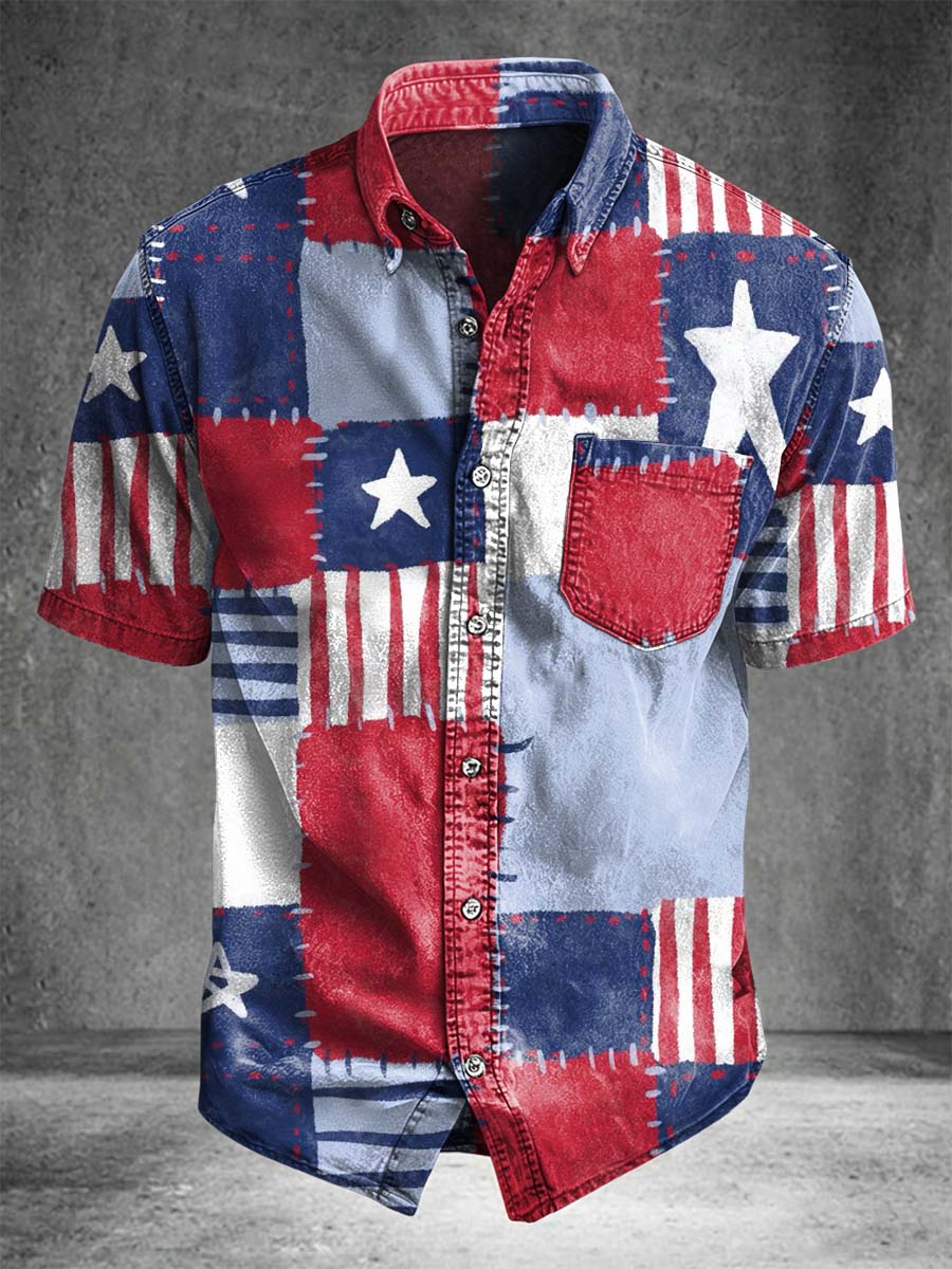 National flag patchwork print casual short-sleeved shirt