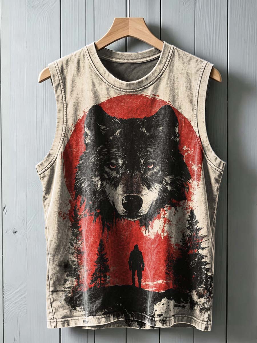 Red Moon Wolf Shadow Print Casual Vest Top