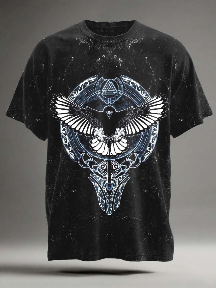 Viking Raven Print Casual Short-Sleeve T-Shirt