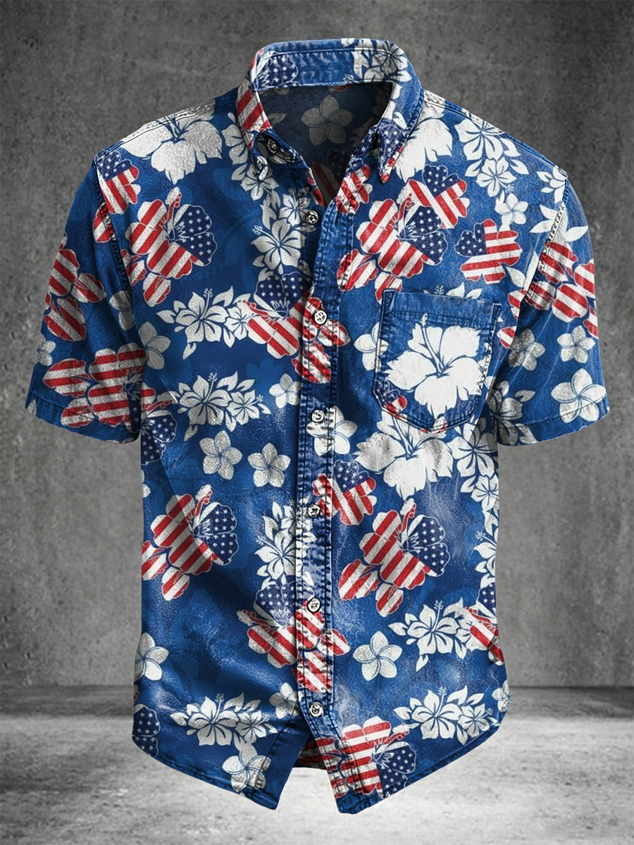 American Hawaiian floral print casual short-sleeved shirt