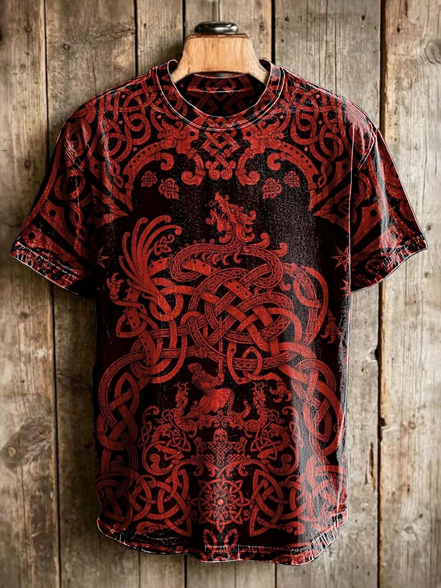 Viking Totem Print Casual Short-Sleeve T-Shirt
