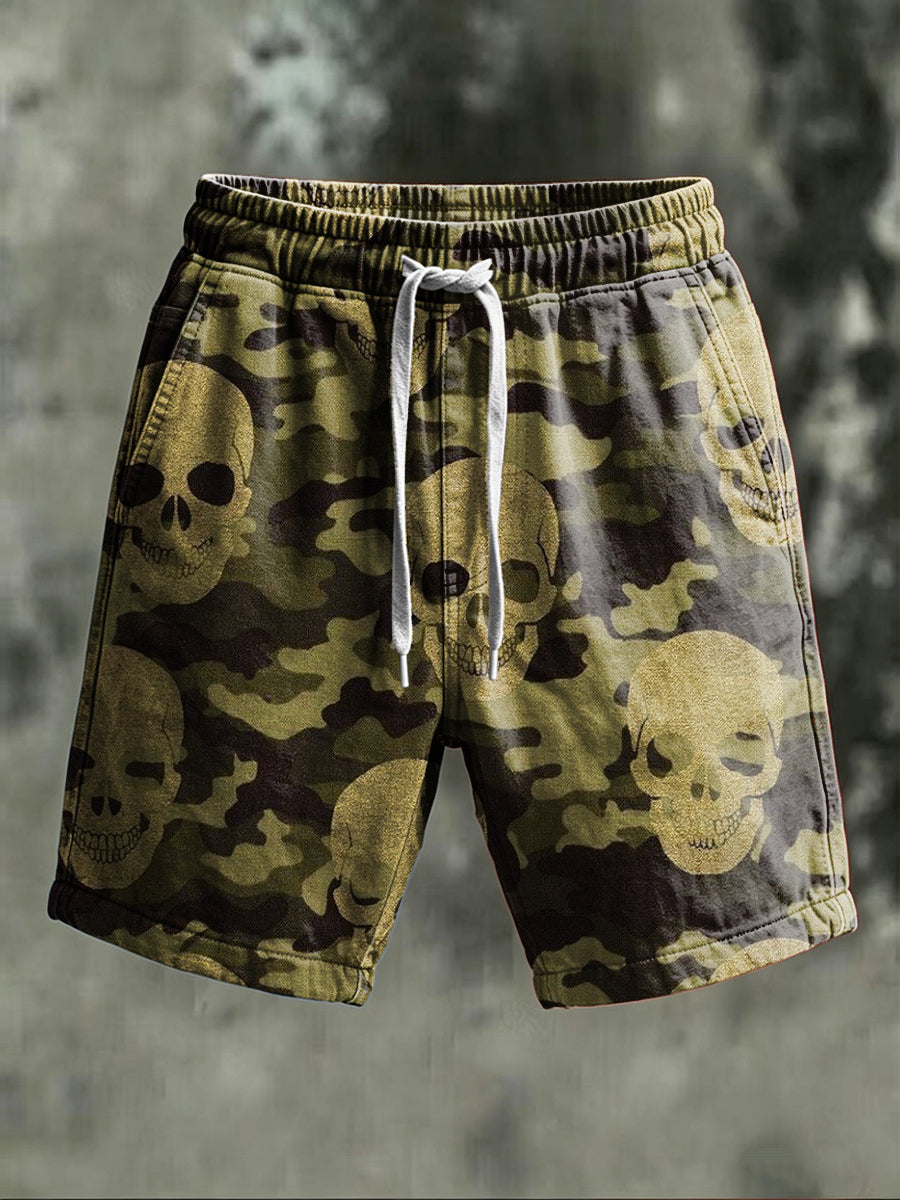 Camouflage Skull Print Casual Shorts