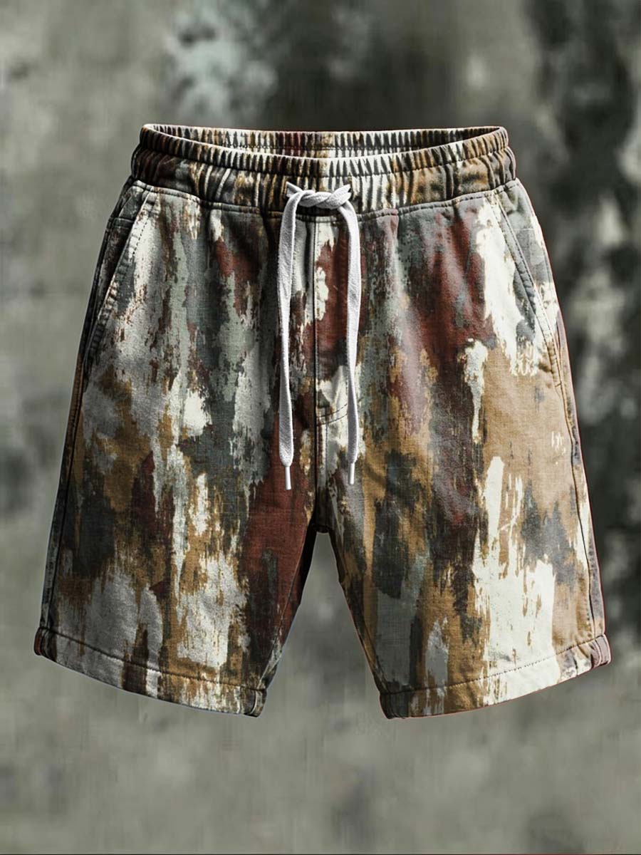 Distressed and faded printed casual shorts