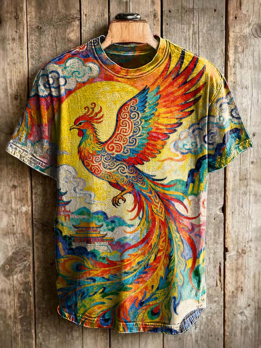 Oriental Phoenix Printed Casual Short-Sleeve T-Shirt