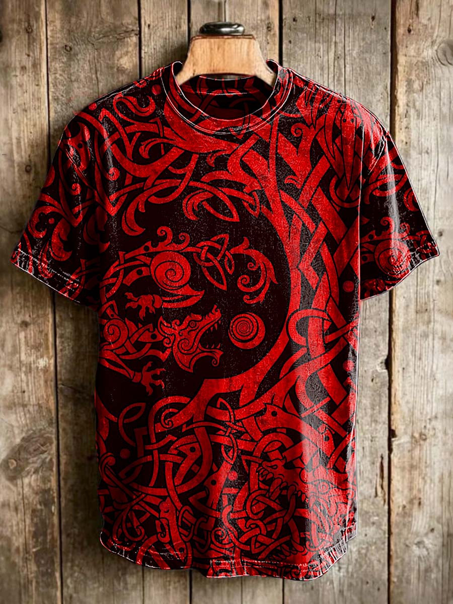 Red Dragon Totem Print Casual Short-Sleeve T-Shirt