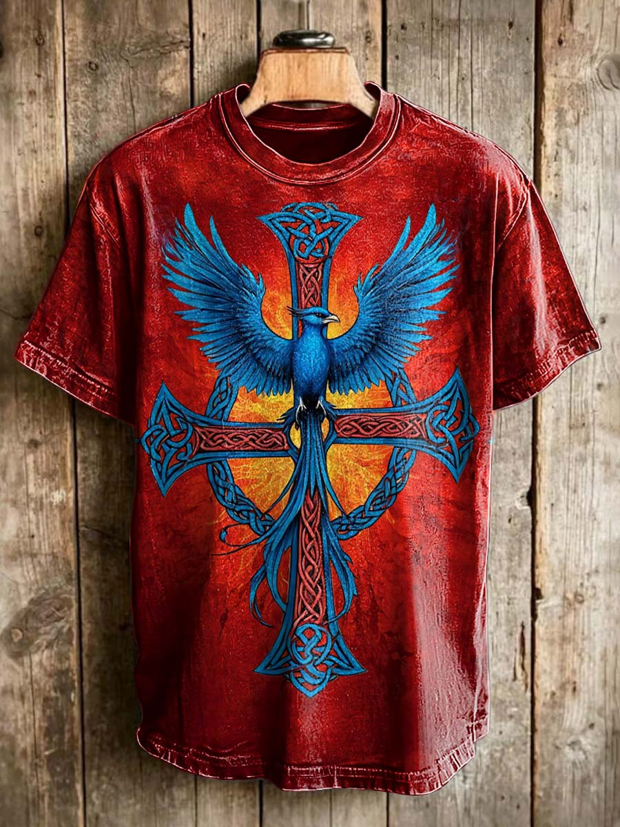 Celtic Phoenix Cross Print Casual Short-Sleeve T-Shirt