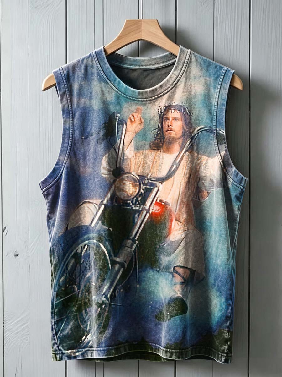 Motorcycle Jesus Print Casual Vest Top