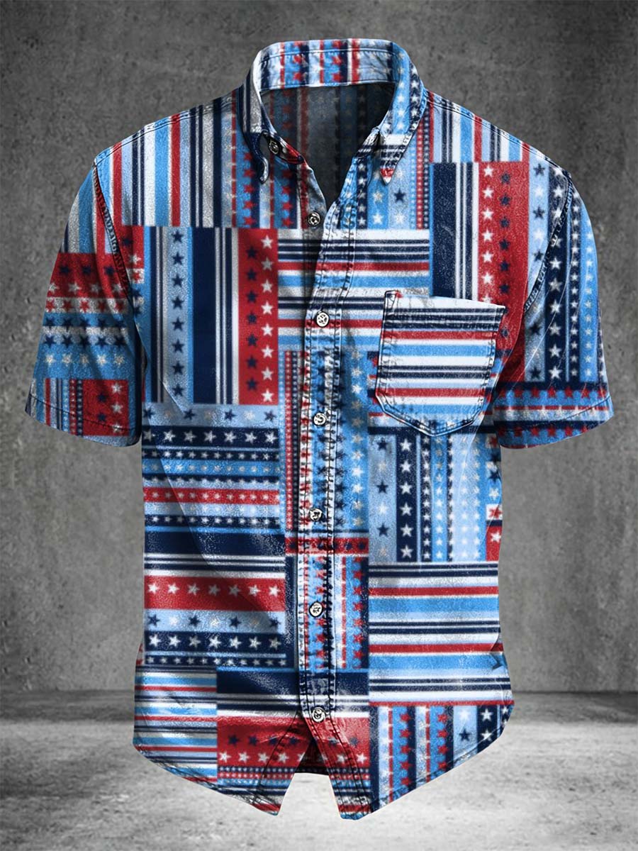 Star-and-Striped Printed Casual Short-sleeved Shirt