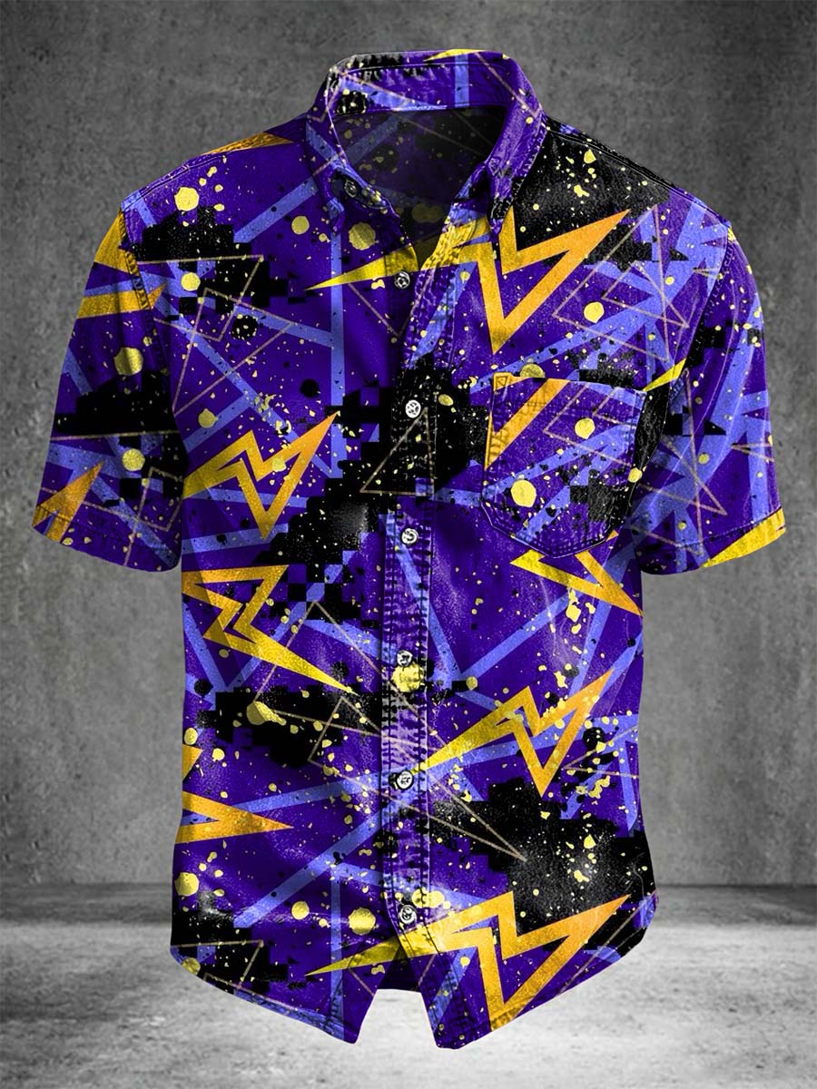 Lightning & Splash Ink Print Casual Short Sleeve Shirt