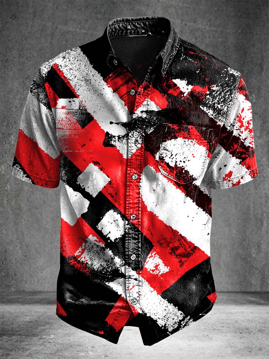 Distressed graffiti print casual short-sleeved shirt
