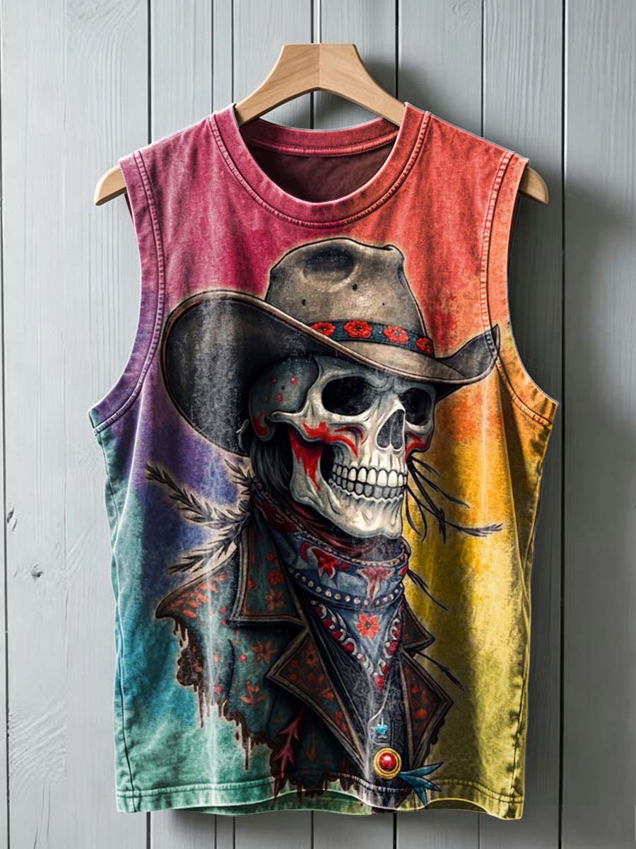 Undead Cowboy Print Casual Vest Top